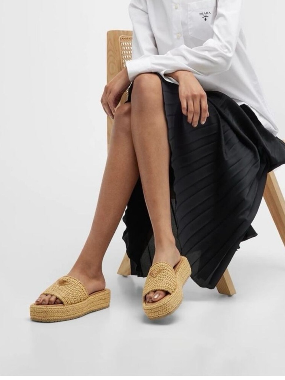 Source Unknown Tan Woven Raffia Platform Slide Mules